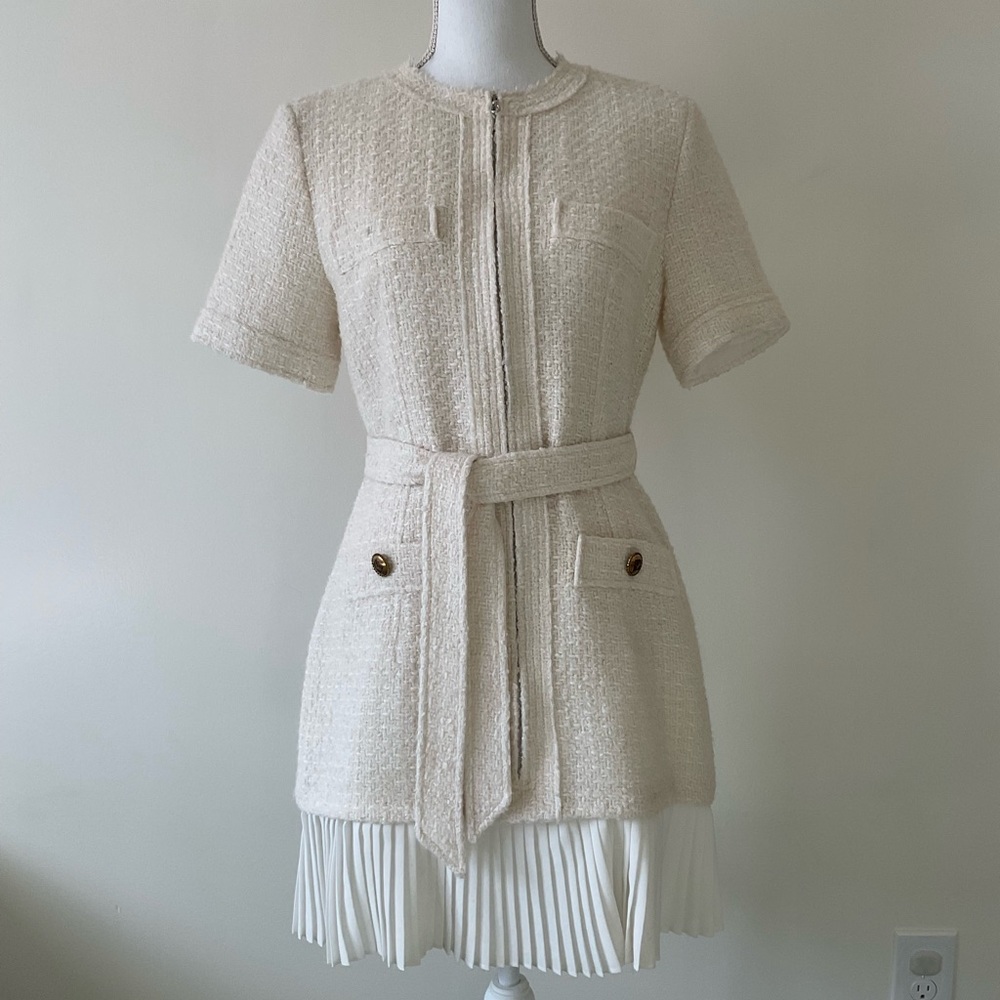 Sandro Joana Belted Pleated-Hem Dress